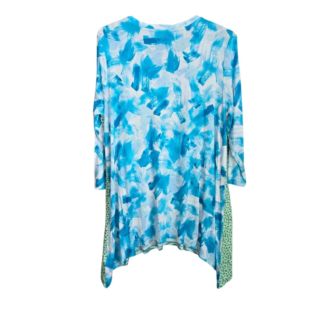 LOGO Lori Goldstein Top Womens Large Blue Mixed Animal Print Tunic Pockets - Picture 7 of 8